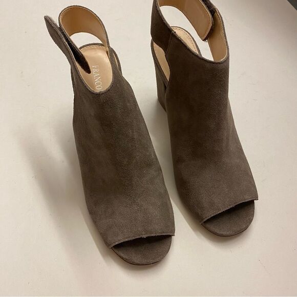 Franco Fortini brown Lisa leather suede block heel open toe pump shoes booties 9 - Picture 3 of 11